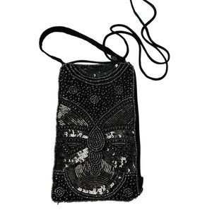 The Gatsby BEADED Club Bag Black & Silver Crossbody/Wallet Bamboo Trading Sequin